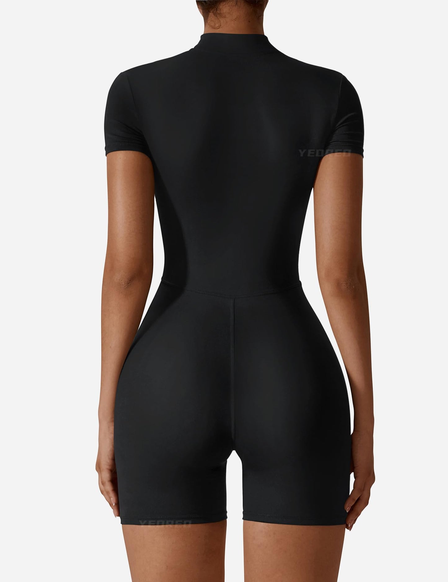 Women Short Sleeve Workout Jumpsuit - Sexy One Piece Zip Up Romper Bottom Shorts Bodysuit Bodycon