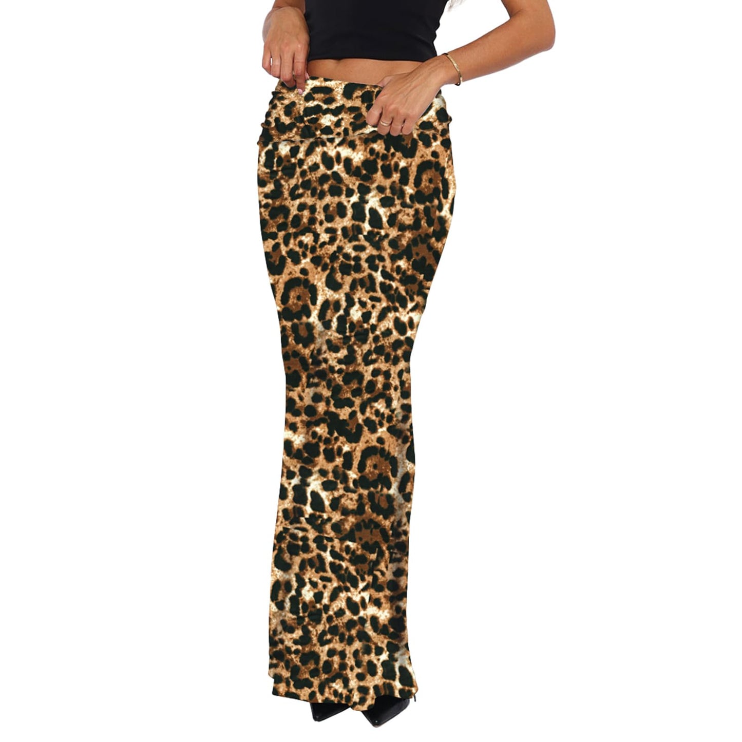 Foldover Bodycon Maxi Skirts High Waist Floral Leopard Cheetah Print Sexy Long Y2k Skirt