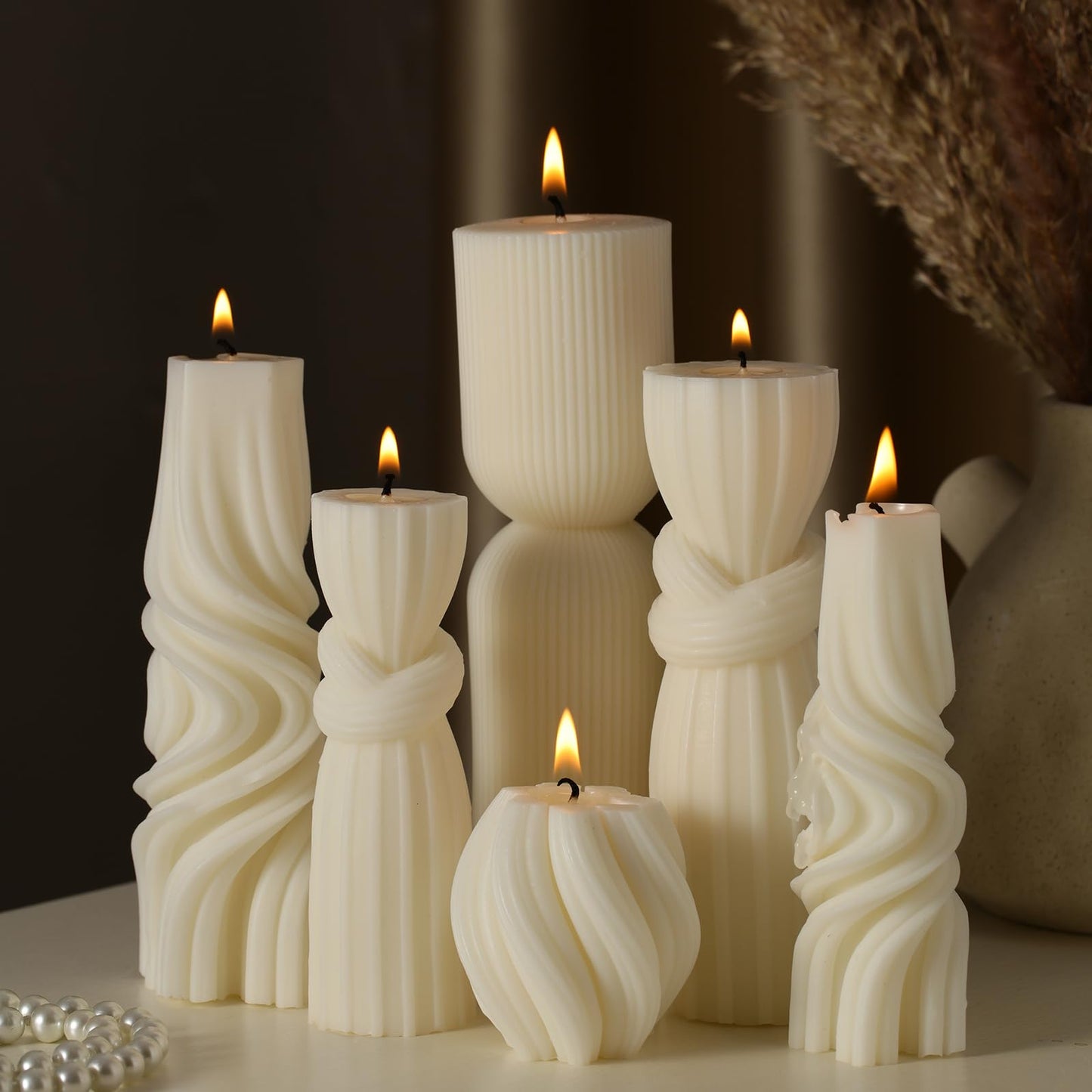 Modern Pillar Candles Ribbed Decorative Candle - Scented Ribbed Decor for Home