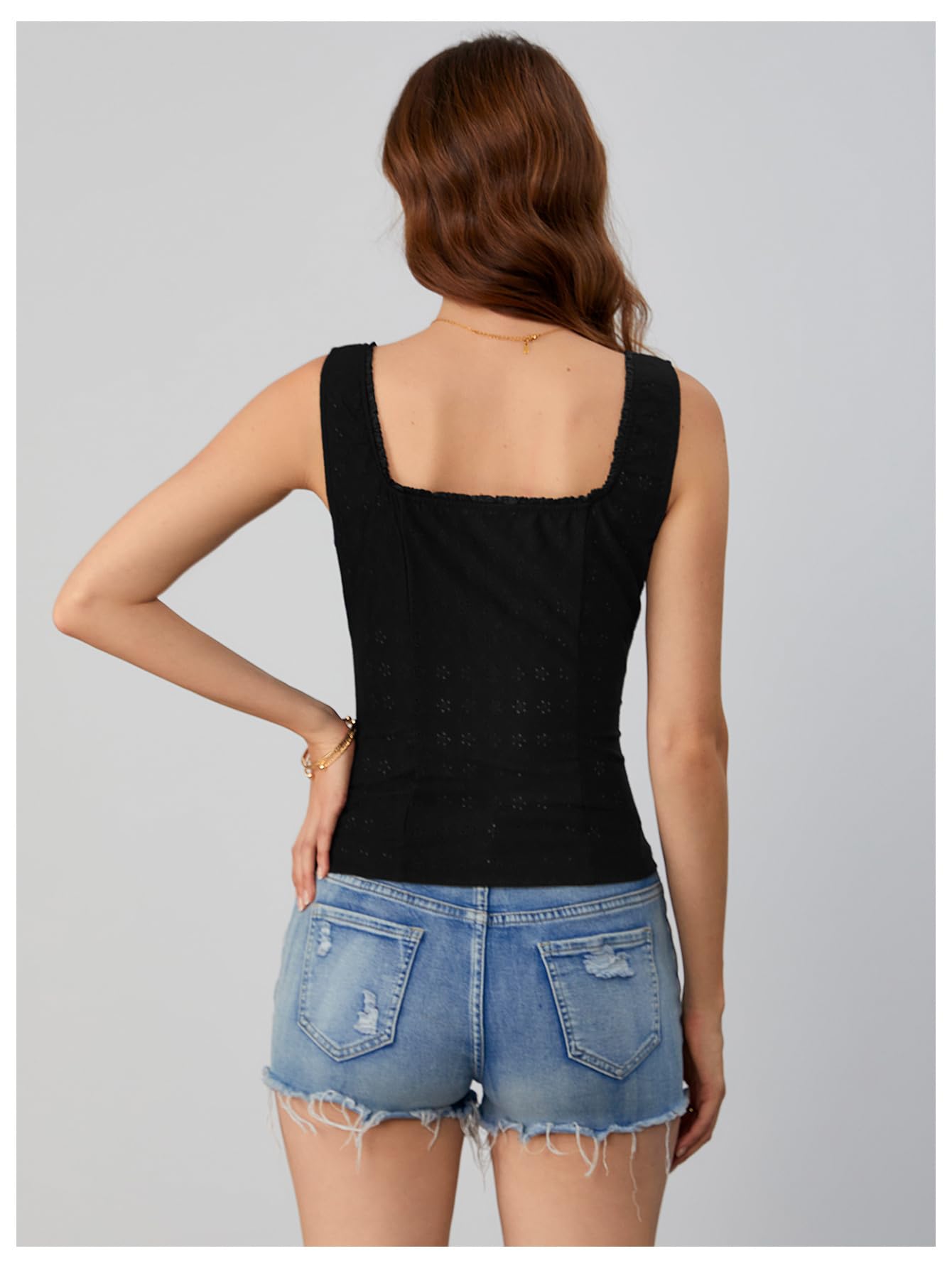 Women Square Neck Sleeveless Lace Tank Top