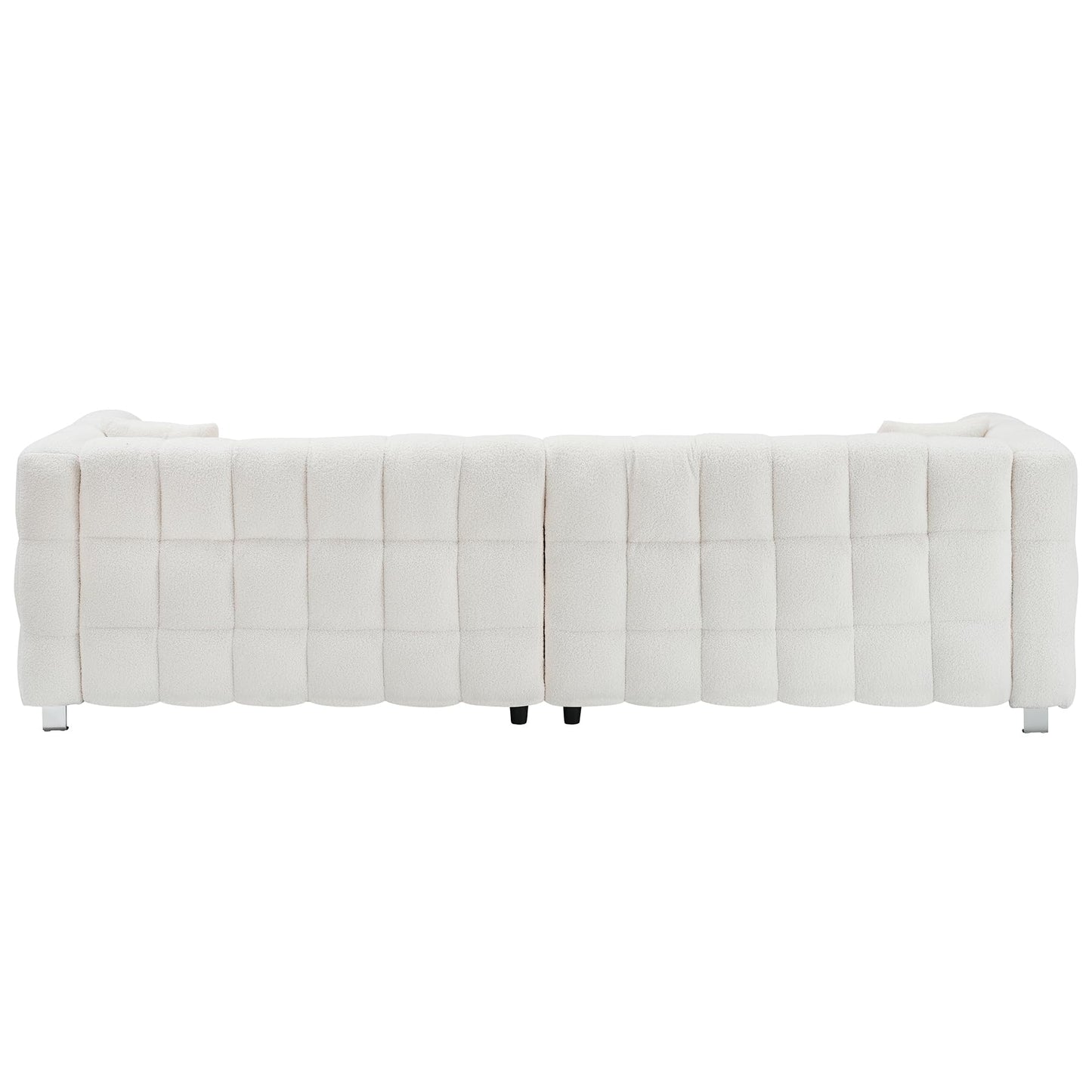 Modern Sofa Couch with Metal Legs Upholstered Tufted 3 Seater Couch with 2 Pillows Decor