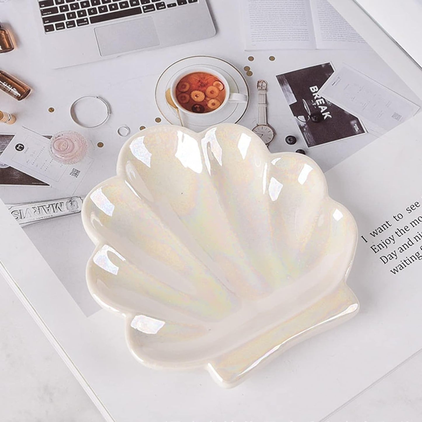 Cute Shell Trinket Dish, Ceramic Ring Holder/Jewelry Tray