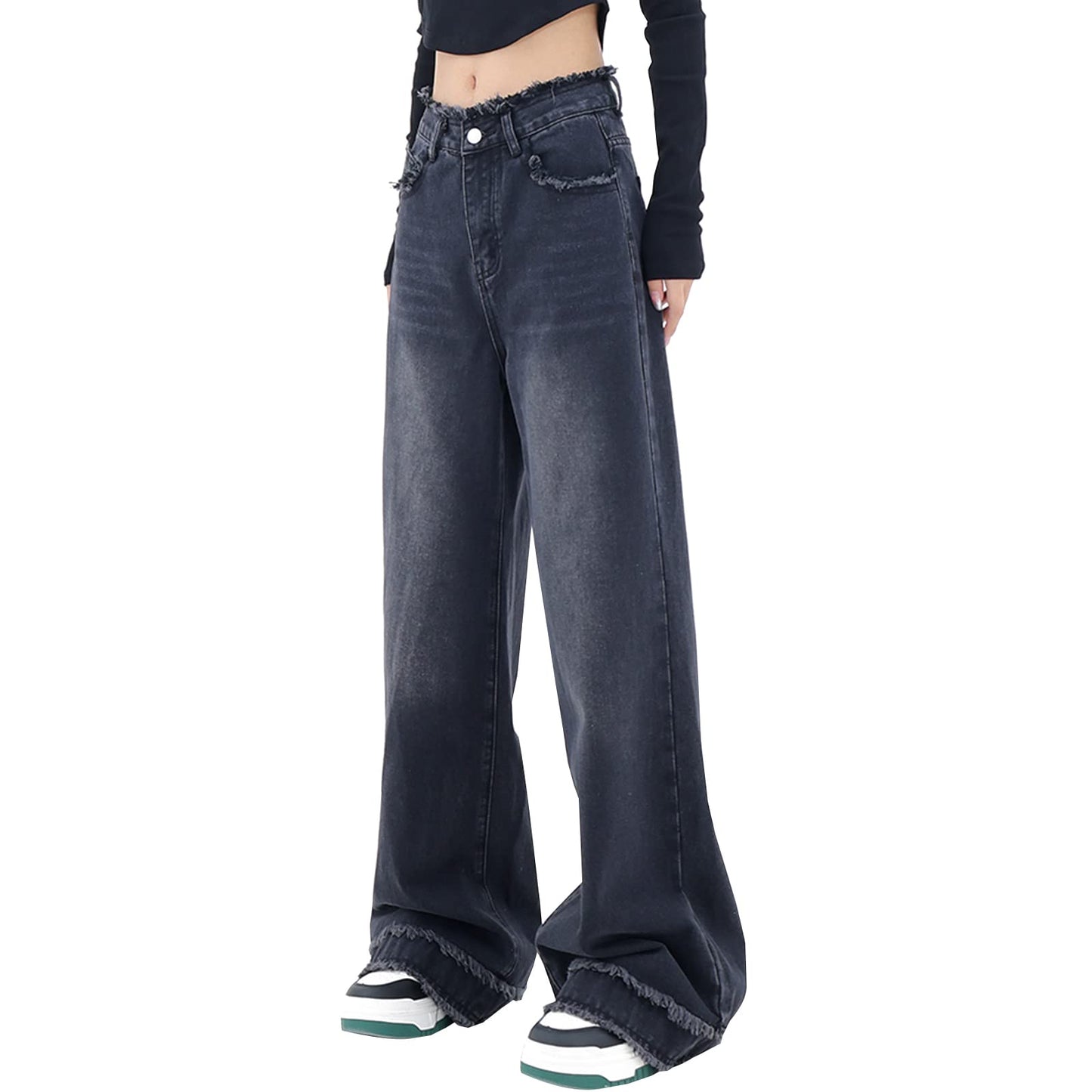 Y2K High-Waisted Baggy Jeans – Stretch Wide-Leg Denim