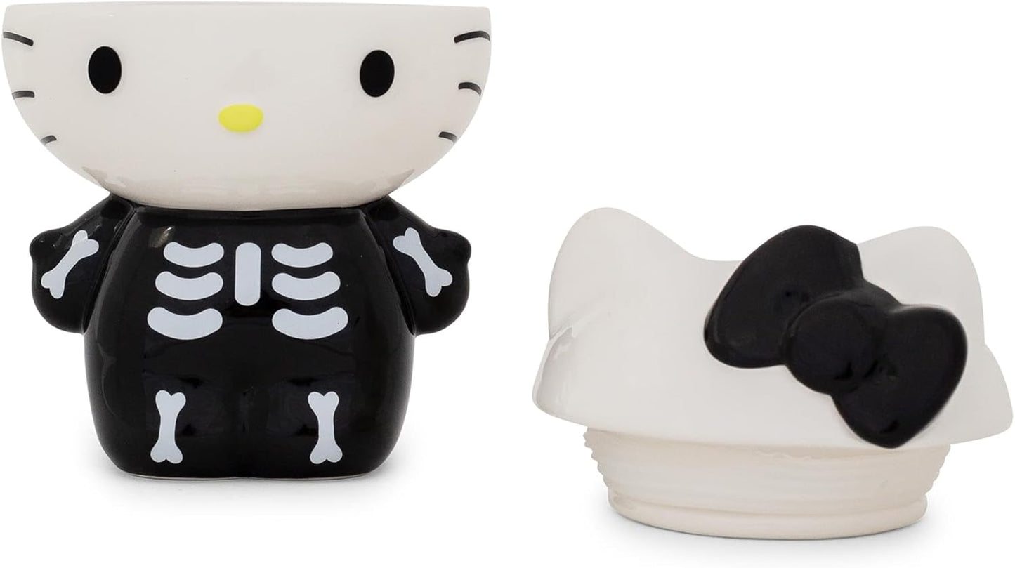 Sanrio Hello Kitty Skeleton Small Ceramic Snack Jar Container With Lid | Storage For Kick-Knacks | 6 Inches Tall