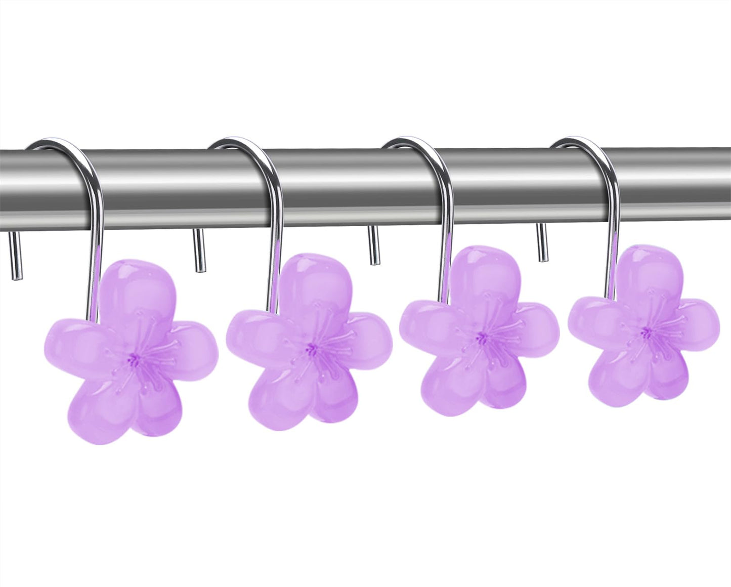 Pretty Floral Themed Cute Flower Shower Curtain Hooks - Glow in The Dark Elegant Bathroom Decor