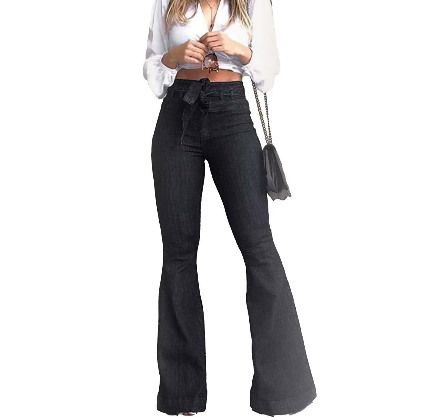 Women High Waisted Bell Bottom Flare Jeans Wide Leg