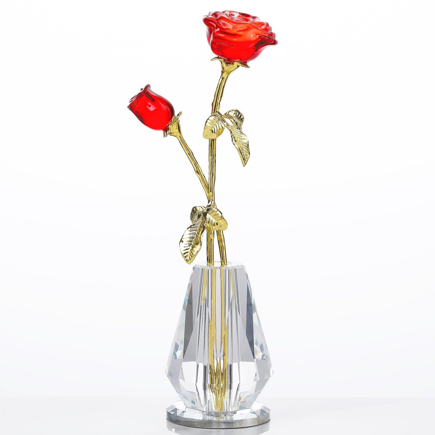 Crystal Rose Flowers Figurines Home Decor, Glass Roses with Stems