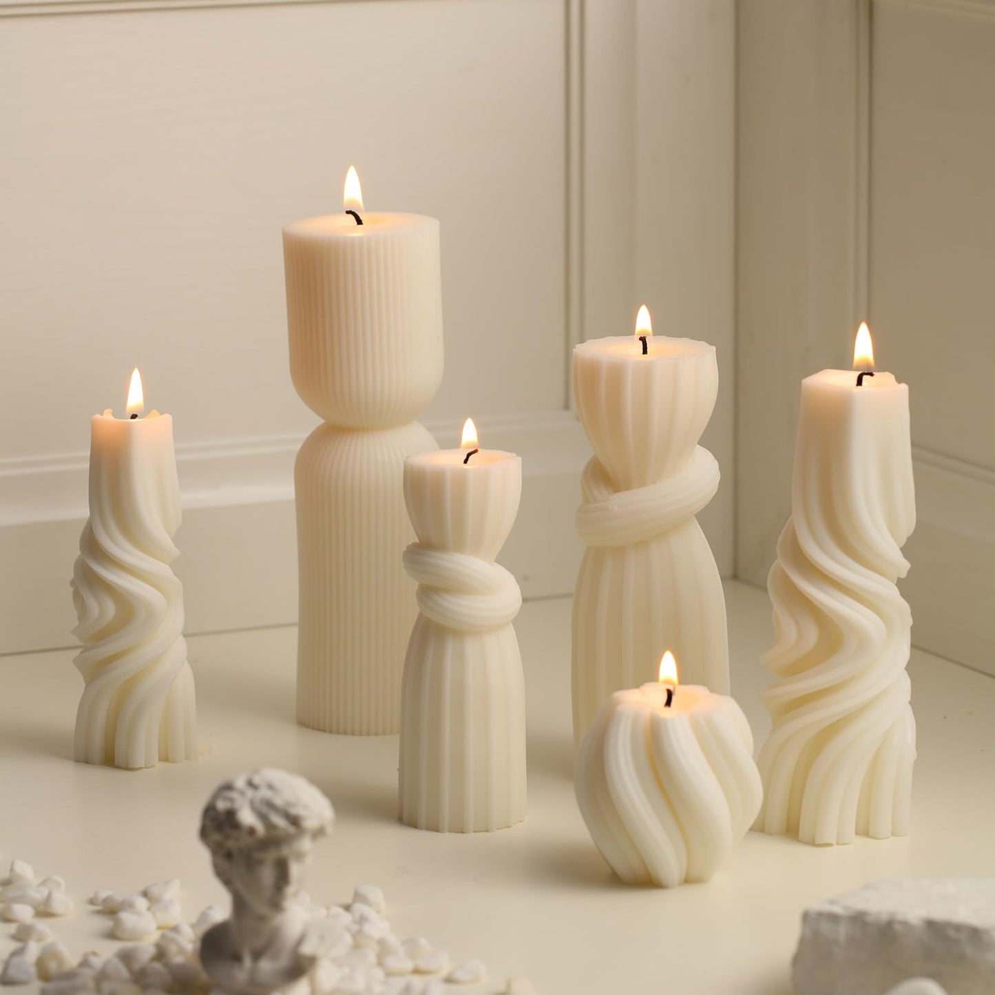 Modern Pillar Candles Ribbed Decorative Candle - Scented Ribbed Decor for Home