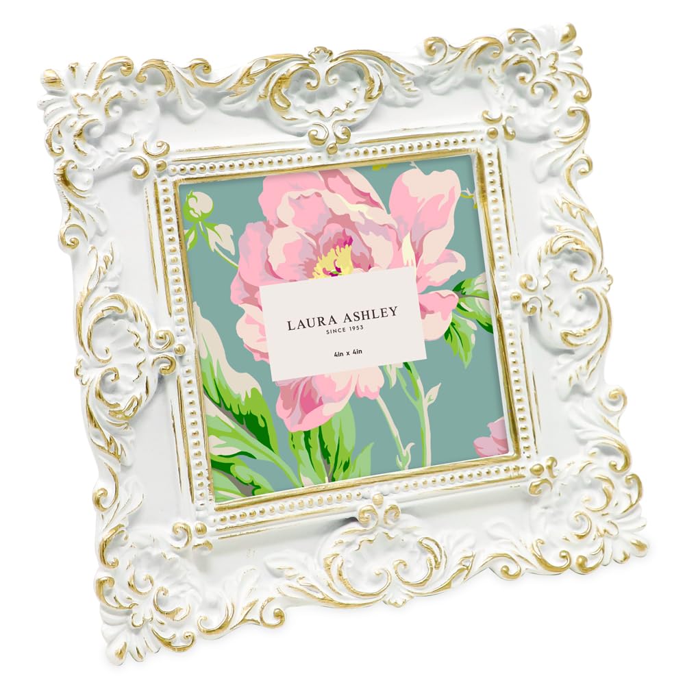 Laura Ashley 2x3 Ornate Resin Picture Frame – Handcrafted Floral Design with Easel for Tabletop and Wall Display