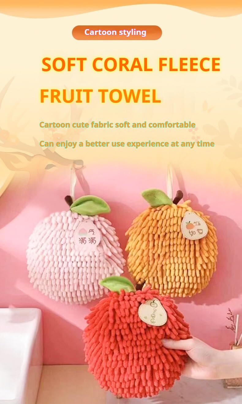 Decorative Hand Towels for Bathroom & Kitchen - Fuzzy Ball Hand Fruit Themed Hand Towel 6.7X6.7 Inches