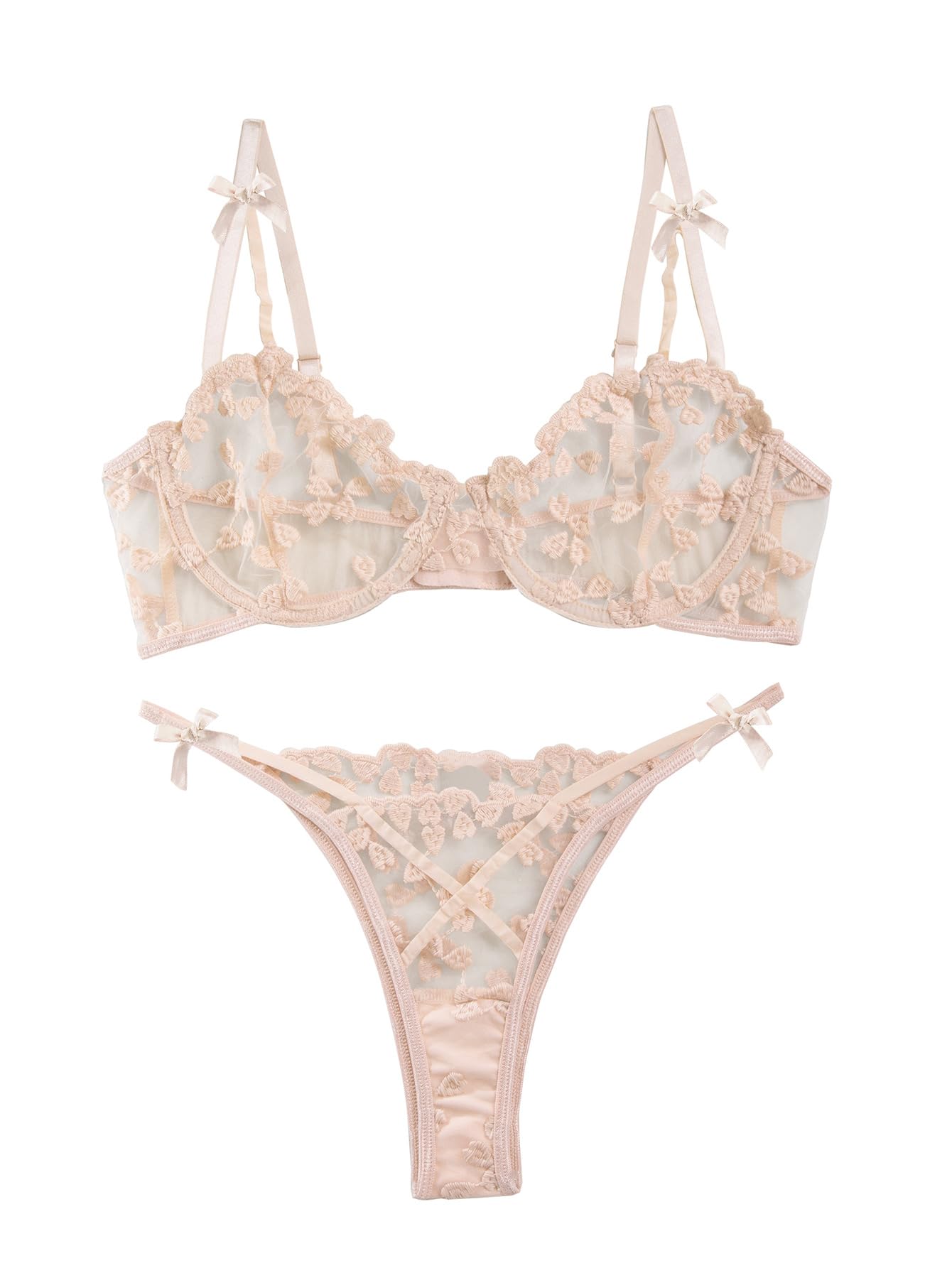 Sexy Embroidered Mesh Lingerie Set – Sheer Strappy Push-Up Bra & Panty