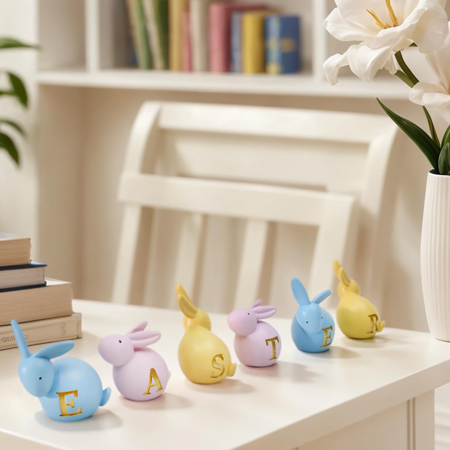 Easter Bunny Figurines Mantel Decor Resin 6Pcs Rabbit Statue Set Table Centerpiece Decorations 2.5 * 1.5 * 3 inch