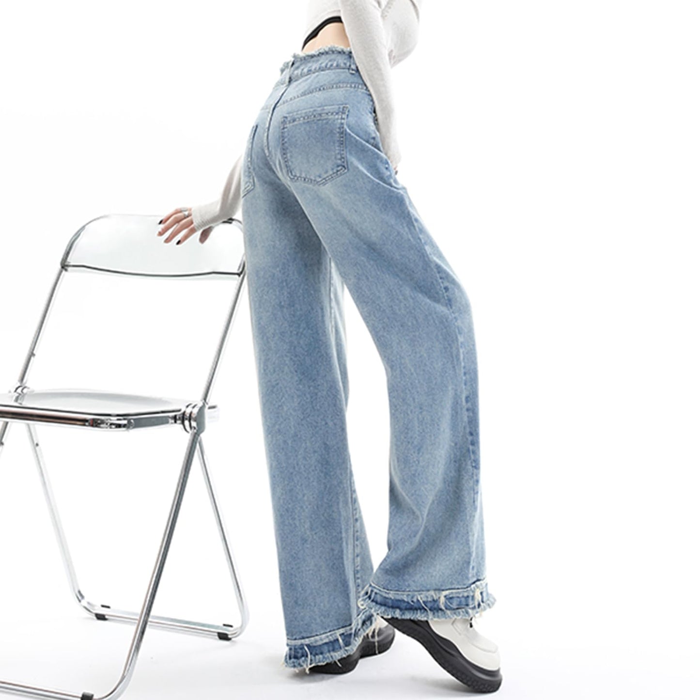 Y2K High-Waisted Baggy Jeans – Stretch Wide-Leg Denim