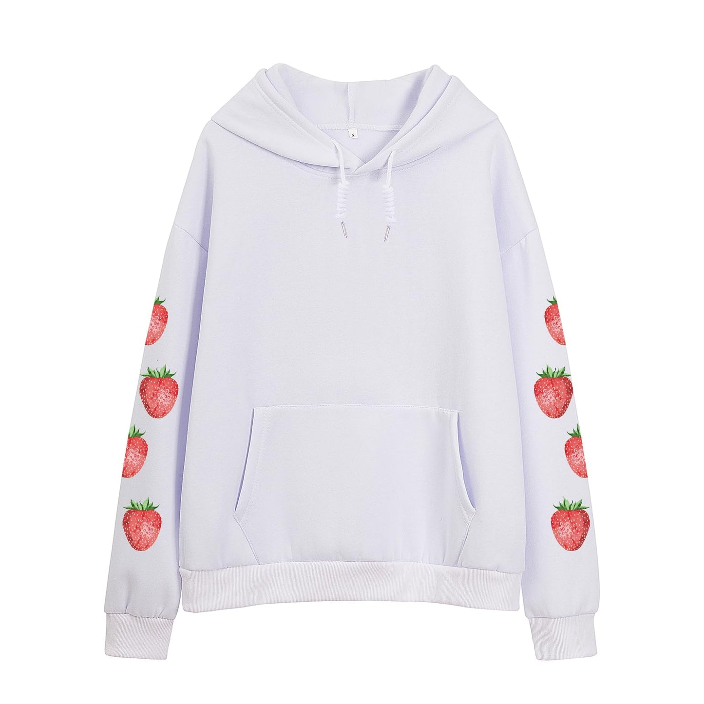 Women's Cute Sweatshirt Strawberry Sleeve Printed Cotton Warm Hoodie with Pocket