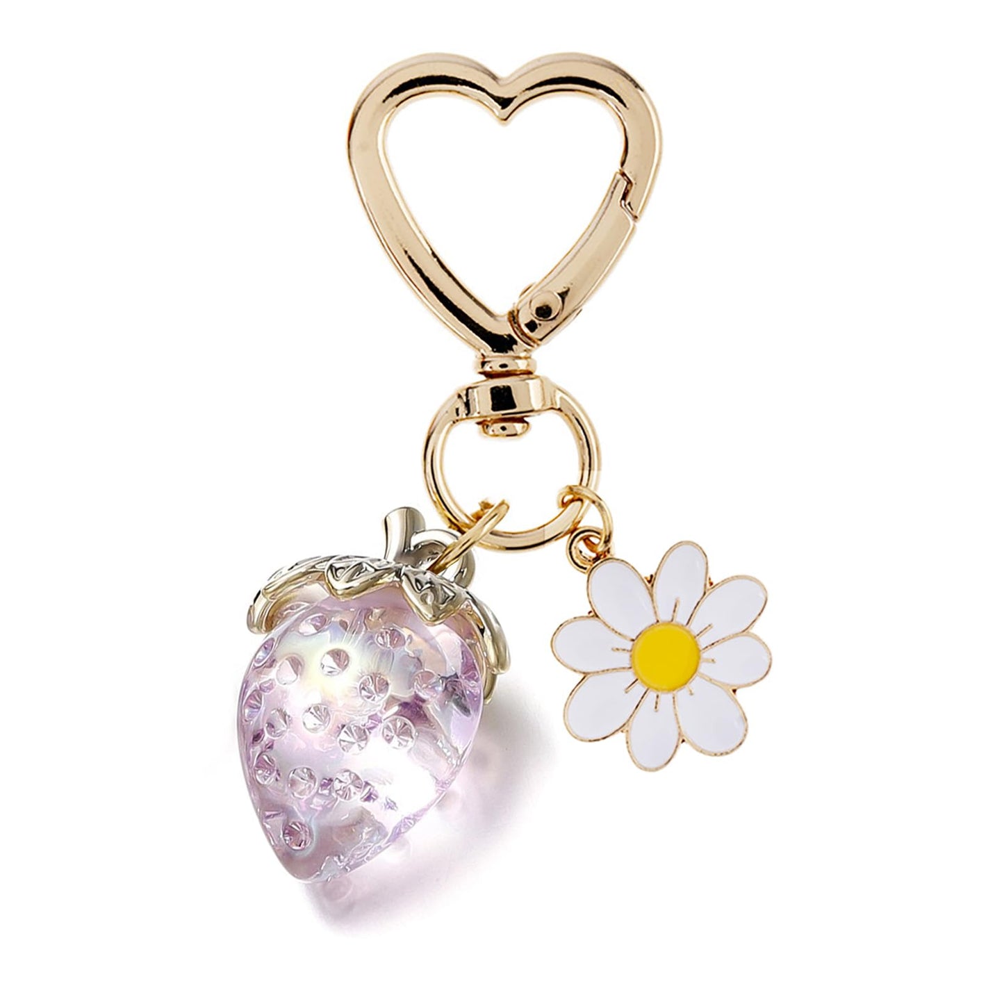 Cute Strawberry Keychain, Kawaii Heart Flower Daisy Keychain