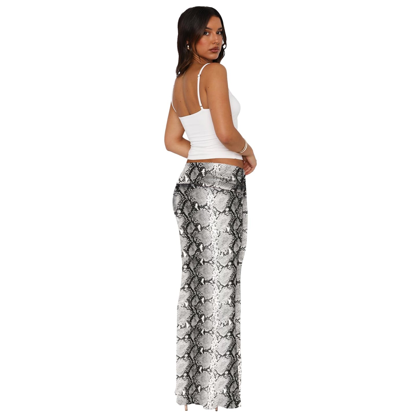 Foldover Bodycon Maxi Skirts High Waist Floral Leopard Cheetah Print Sexy Long Y2k Skirt