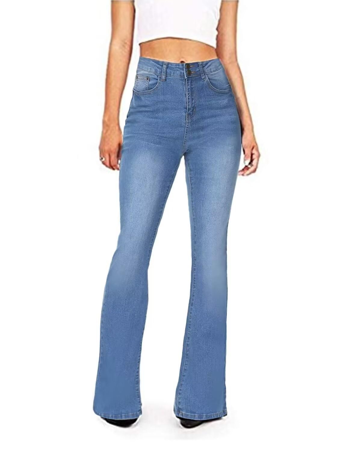 Women High Waisted Bell Bottom Flare Jeans Wide Leg