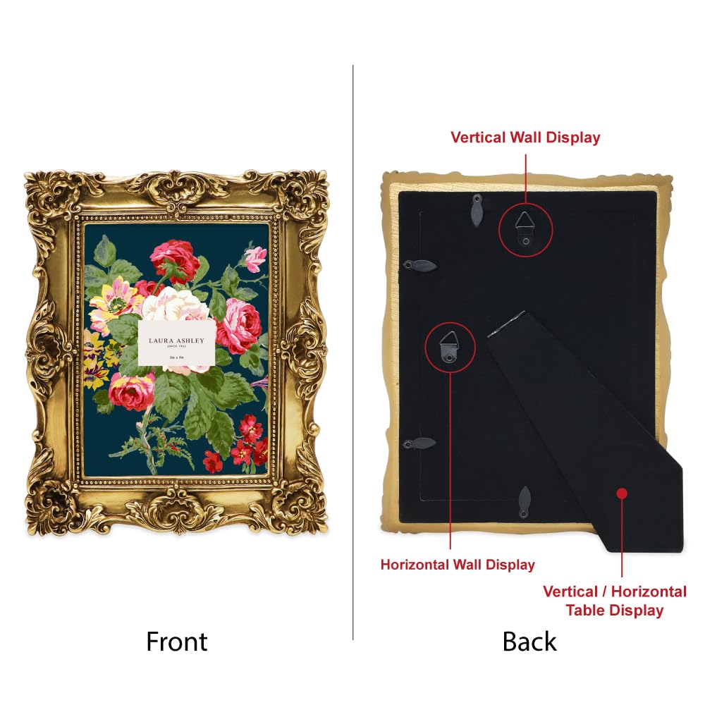 Laura Ashley 2x3 Ornate Resin Picture Frame – Handcrafted Floral Design with Easel for Tabletop and Wall Display