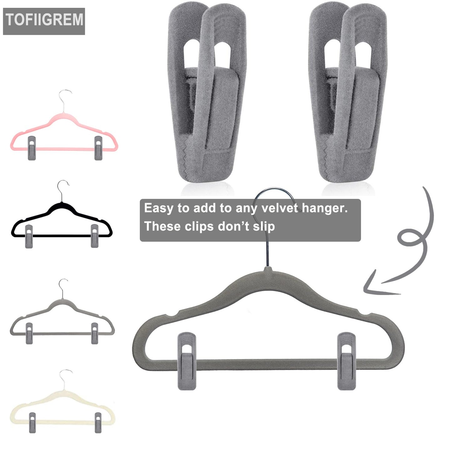 Light Velvet Hangers Clips 20 PCS, Non-Slip Velvet Clip