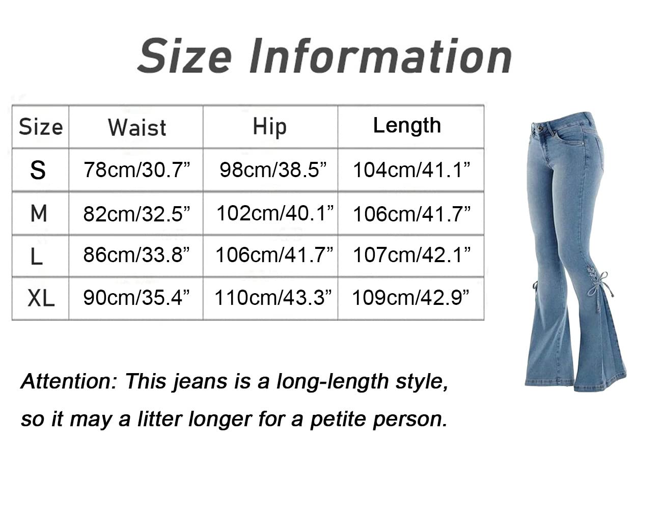 Women's Lace-up Bell Bottom Denim Pants Mid Waist Stretchy Flare Jeans