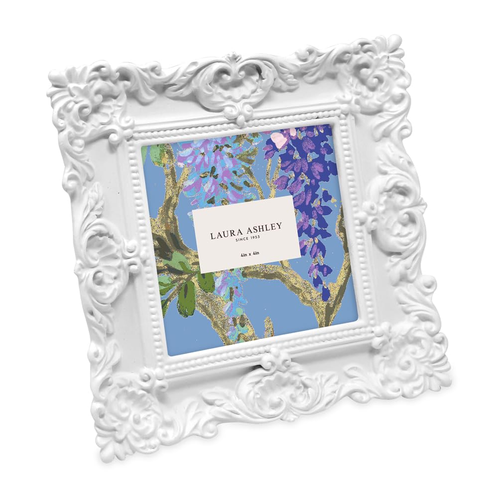 Laura Ashley 2x3 Ornate Resin Picture Frame – Handcrafted Floral Design with Easel for Tabletop and Wall Display