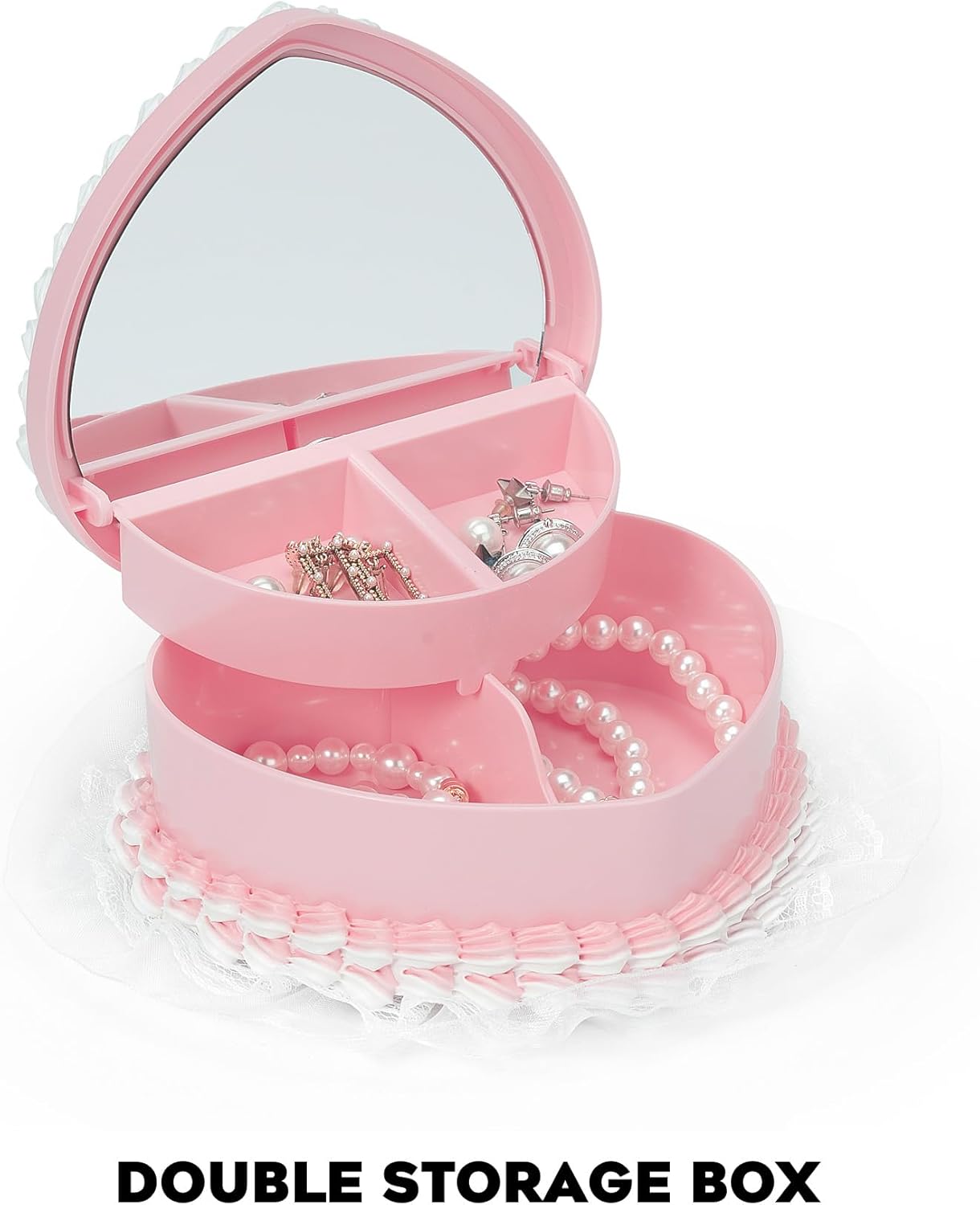 Coquette Fake Cherry Pink Cake Room Decor, Heart Shaped Jewelry Box