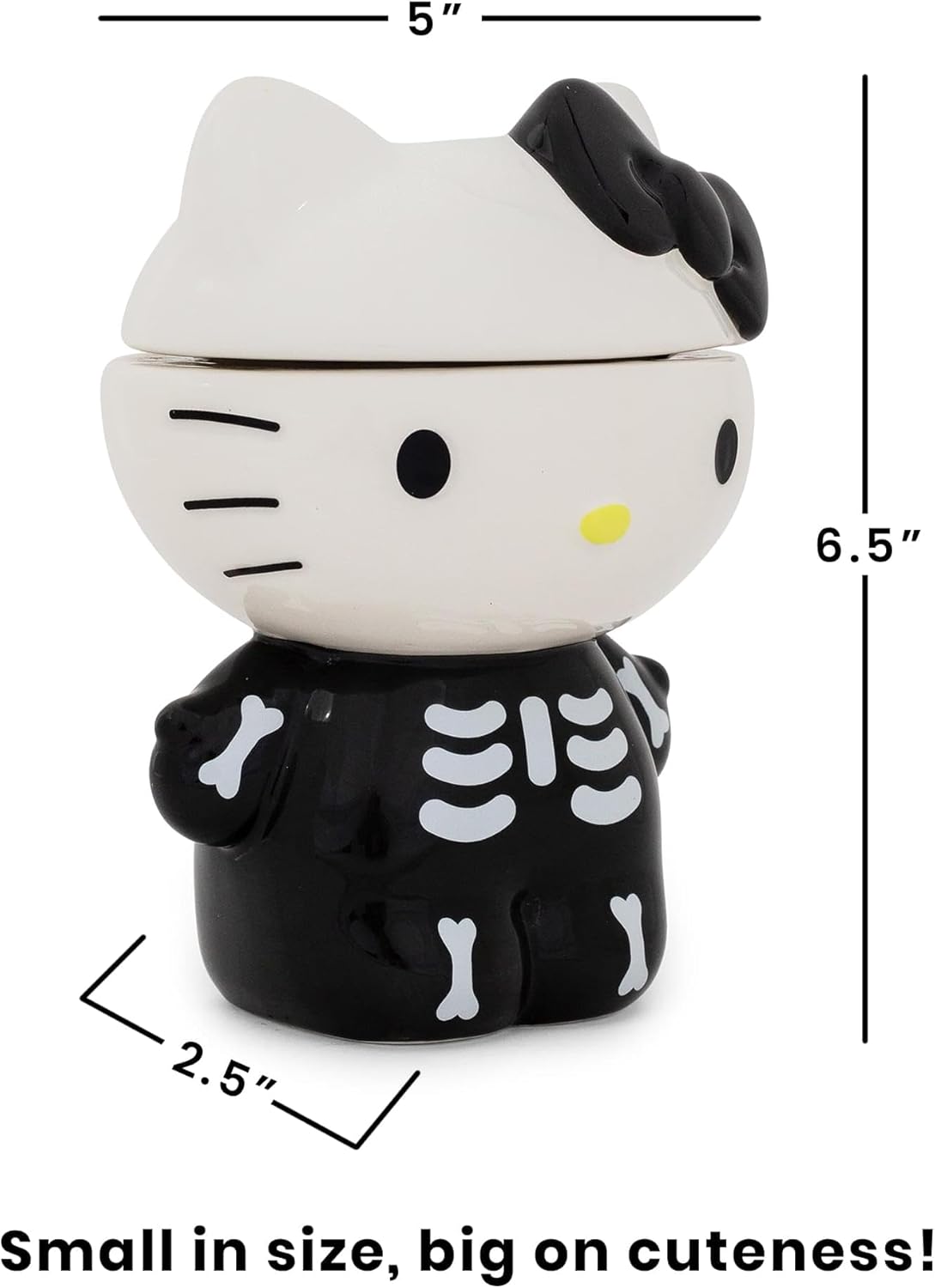 Sanrio Hello Kitty Skeleton Small Ceramic Snack Jar Container With Lid | Storage For Kick-Knacks | 6 Inches Tall