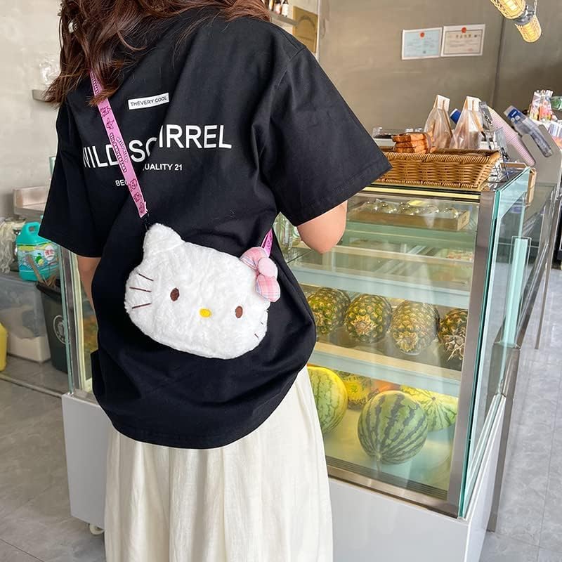 Kawaii Fluffy Cat Plush Crossbody bag with Adjustable Lanyard and Zipper