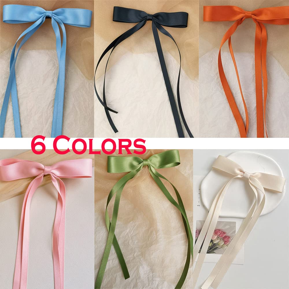 Satin 4-Piece Hair Ribbon Clips for Women and Girls – Pink and Beige Long Tail Bow Hair Accessories