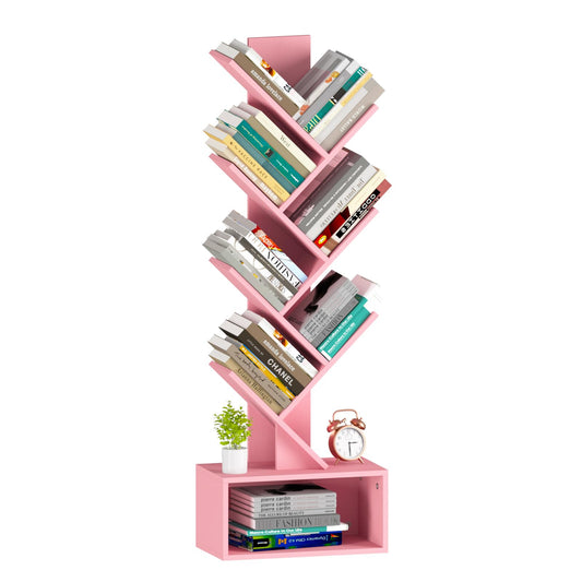 Tree Bookshelf - 6 Shelf Retro Floor Standing Bookcase, Tall Wood Book Storage Rack