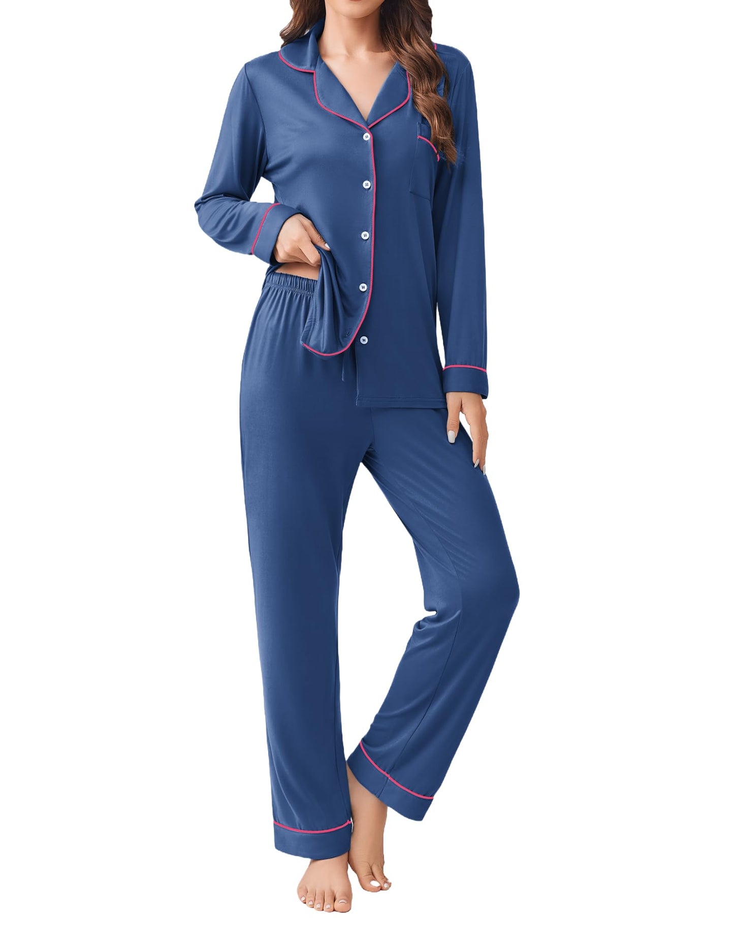 Womens Pajamas Set 2 Piece Button Down Pjs Soft Long Sleeve Top and Pants Sleepwear Set Lounge Sets