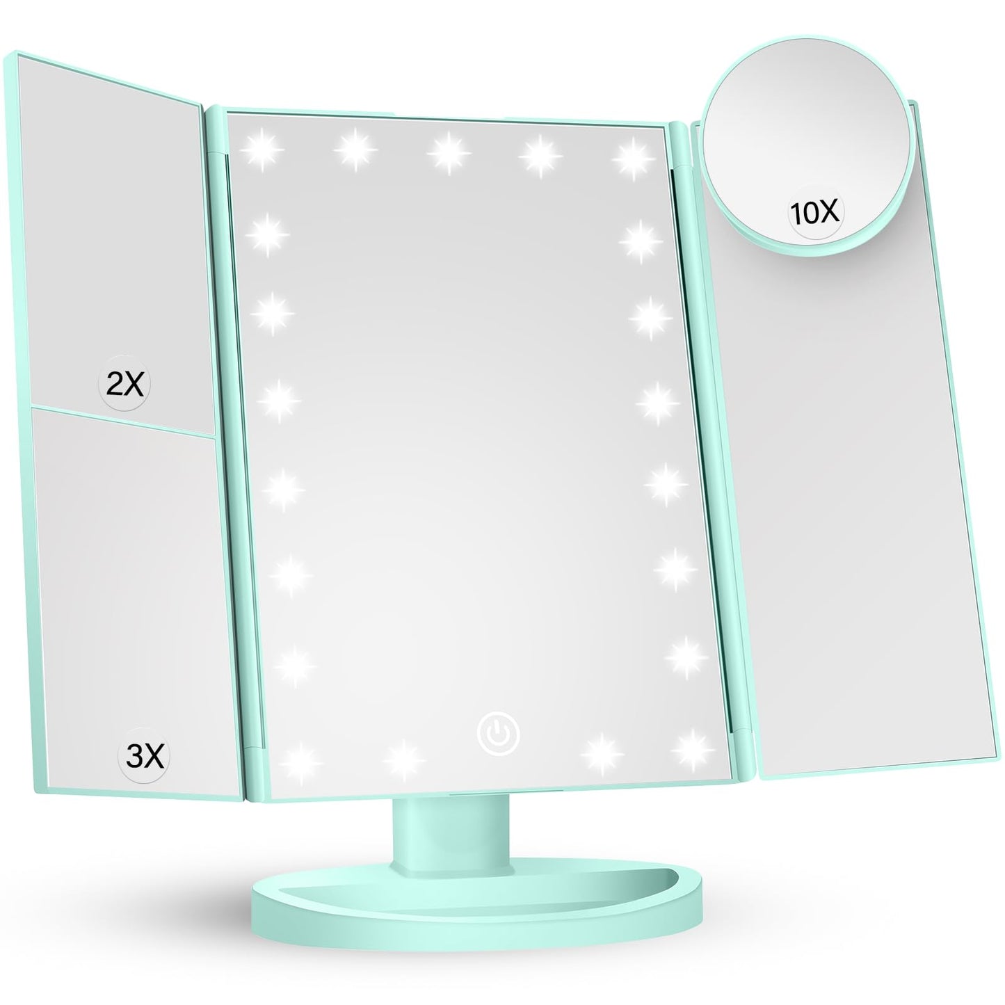 Makeup Mirror Vanity with Lights, 2X 3X 10X Magnification, Lighted Mirror, Touch Control, Trifold Dual Power Supply, Portable LED