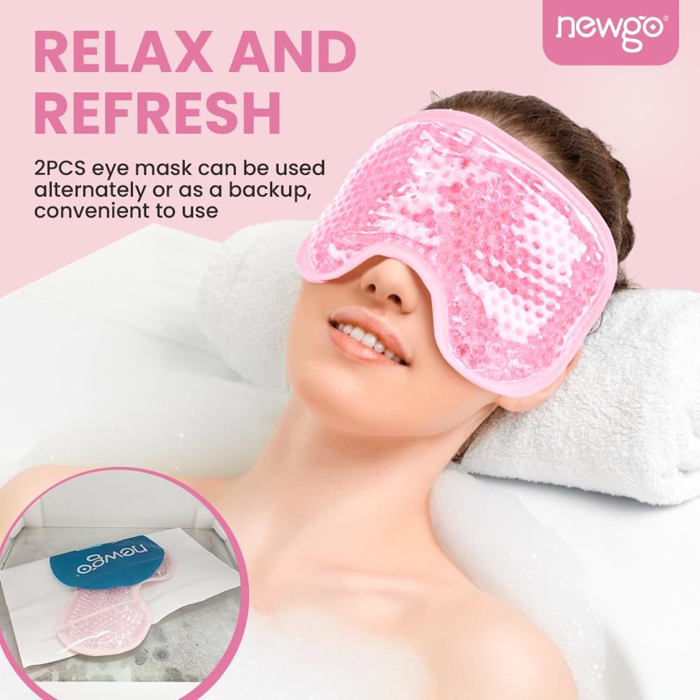 Cooling Gel Cold Eye Mask for Puffy Eyes, Reusable Ice Pack with Soft Plush Backing for Dark Circles, Migraine, Stress Relief - Pink