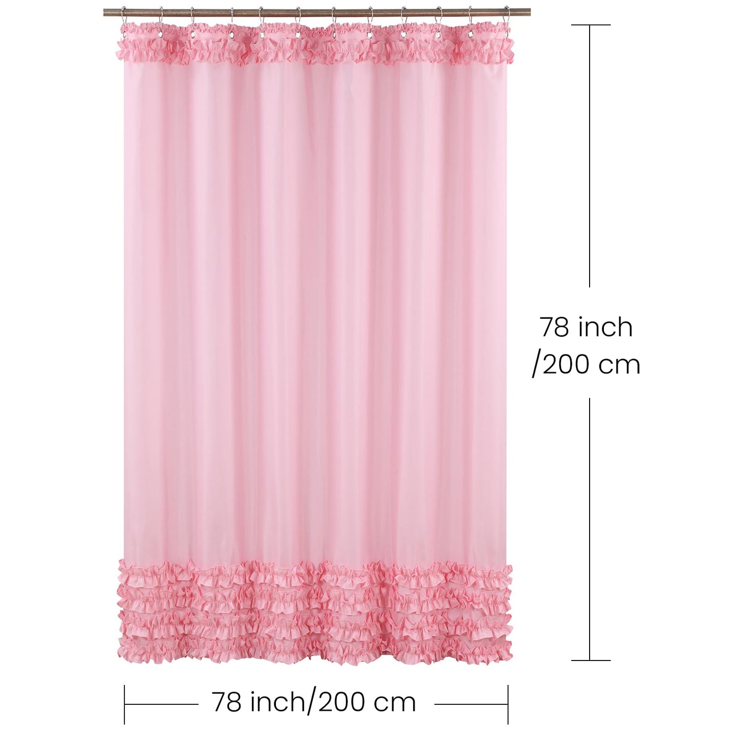 Ruffle Shower Curtain, Pink Fabric Shower Curtain with Handmade Ruffles, Farmhouse Chic Bath Curtains, 72" W x 72" H