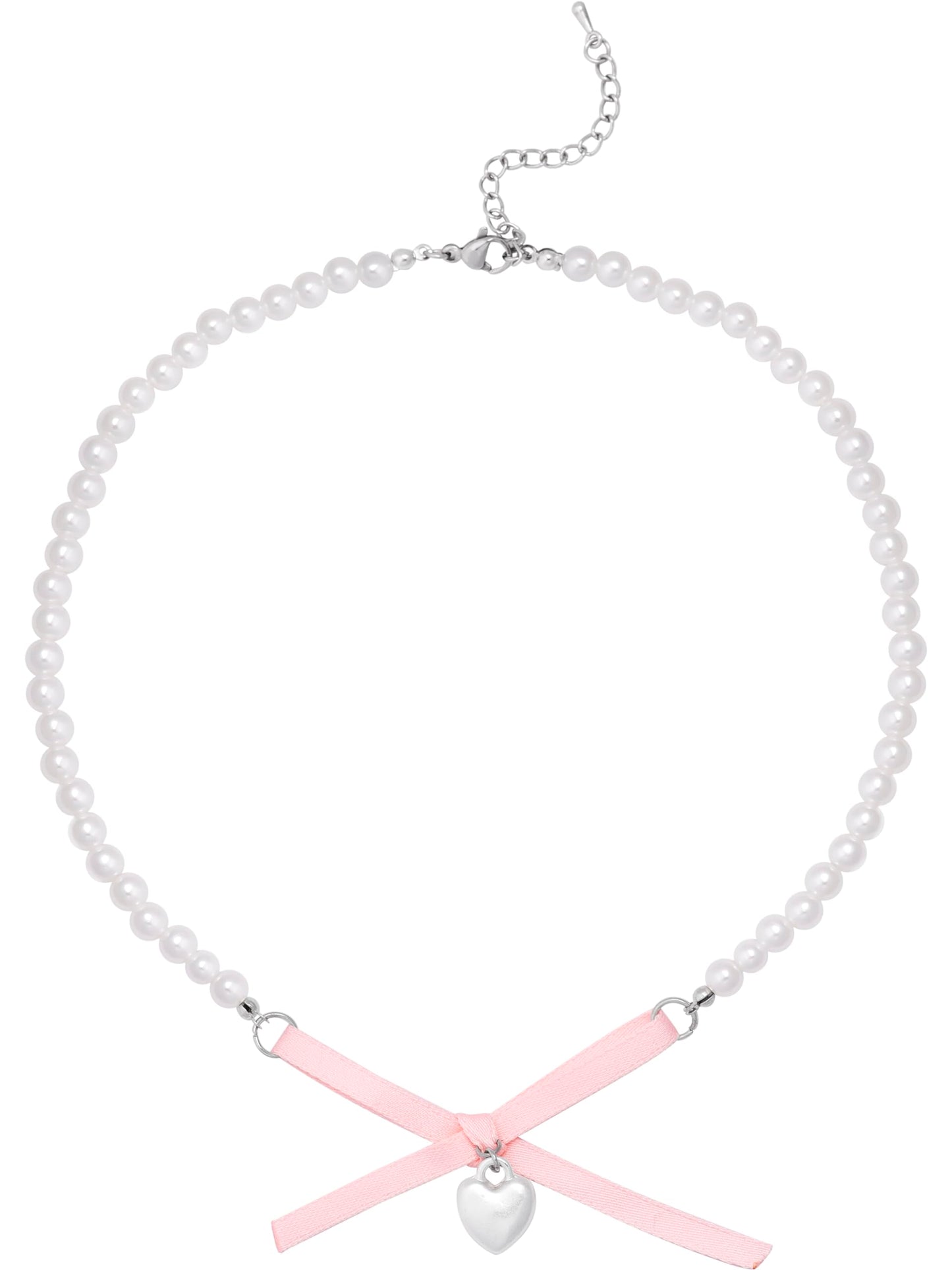 Y2K Kawaii Coquette Pink Bow Cutecore Aesthetic Beaded Choker Necklace