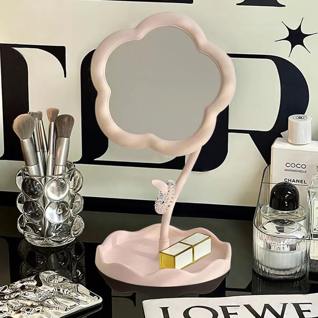 Flower-Shaped Makeup Mirror for Desk Vanity