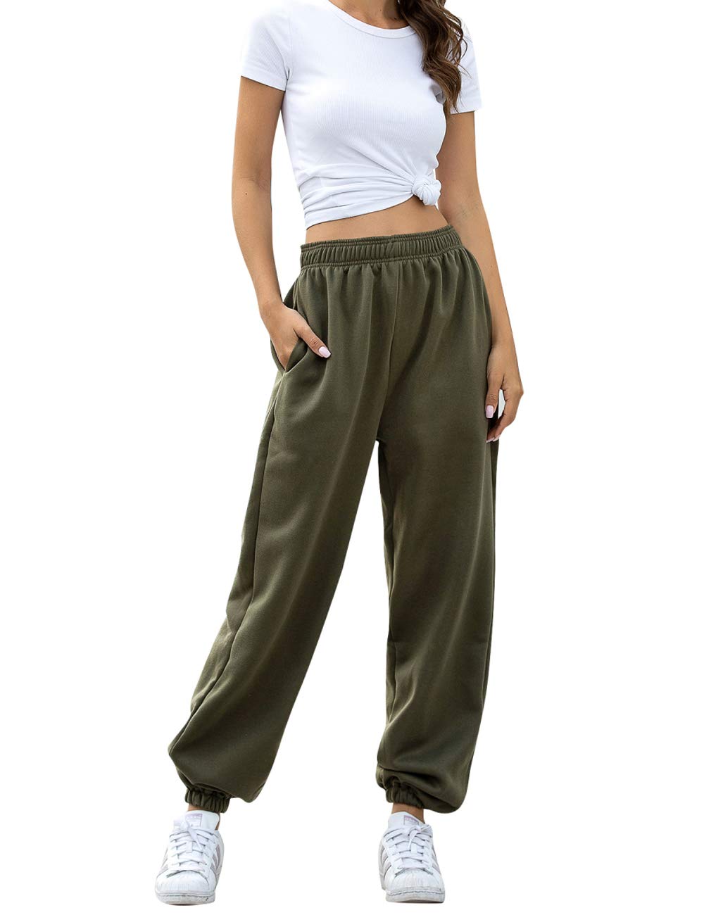 Women's High Waisted Sweatpants Workout Active Joggers Pants Baggy Lounge Bottoms