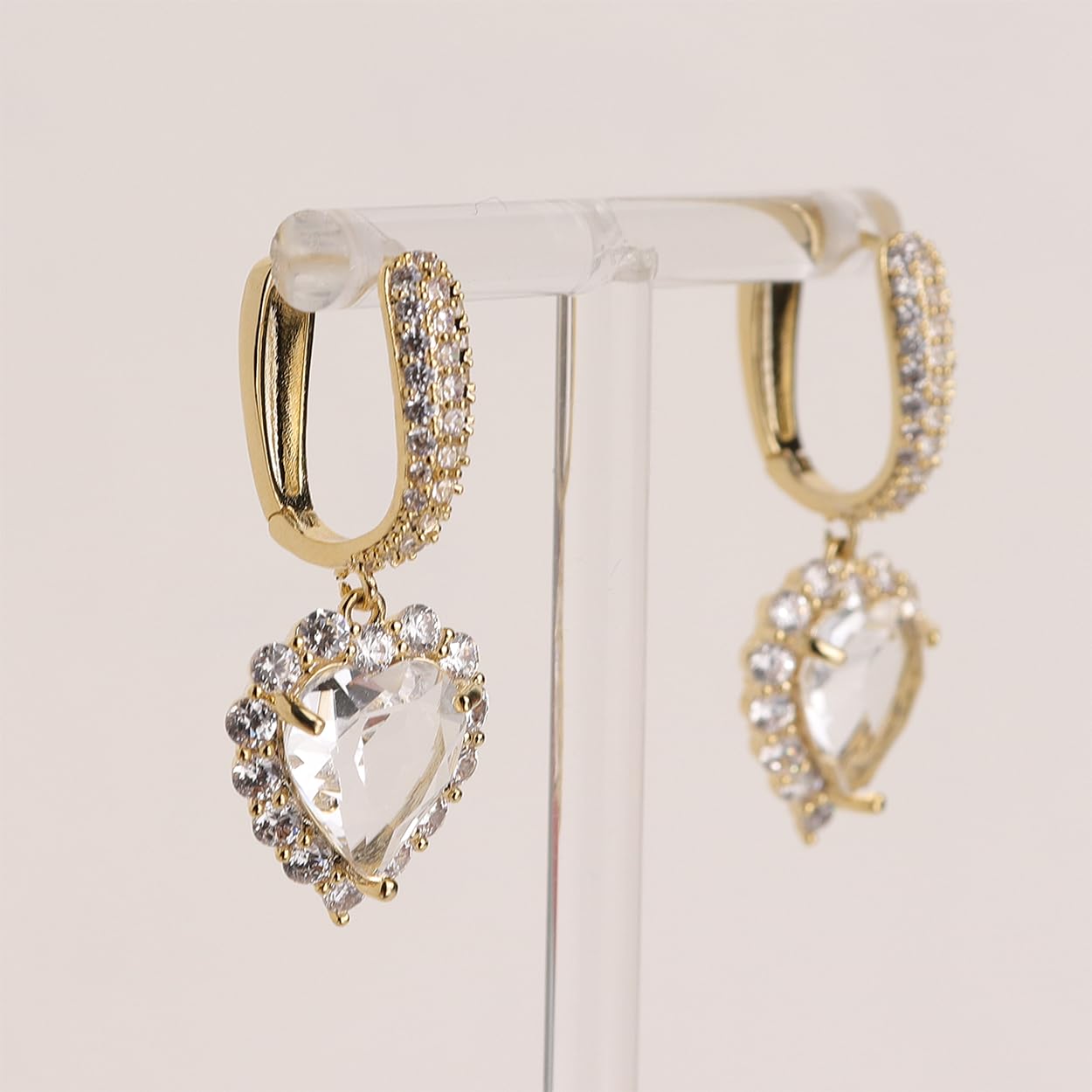 Rhinestone Heart dangle Gold Hoop Earrings for Women, Sparkly Crystal Cubic Zirconia Drop Huggie Earing Dangling