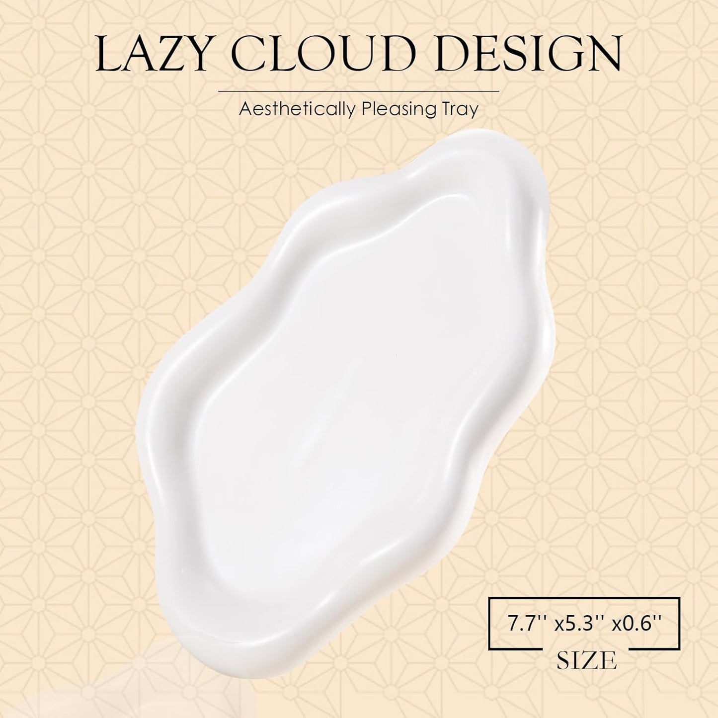 Ceramic Jewelry Tray – Decorative Cloud Vanity Dish, Ring Holder, and Trinket Plate for Women, Aesthetic Room Décor – White, Medium