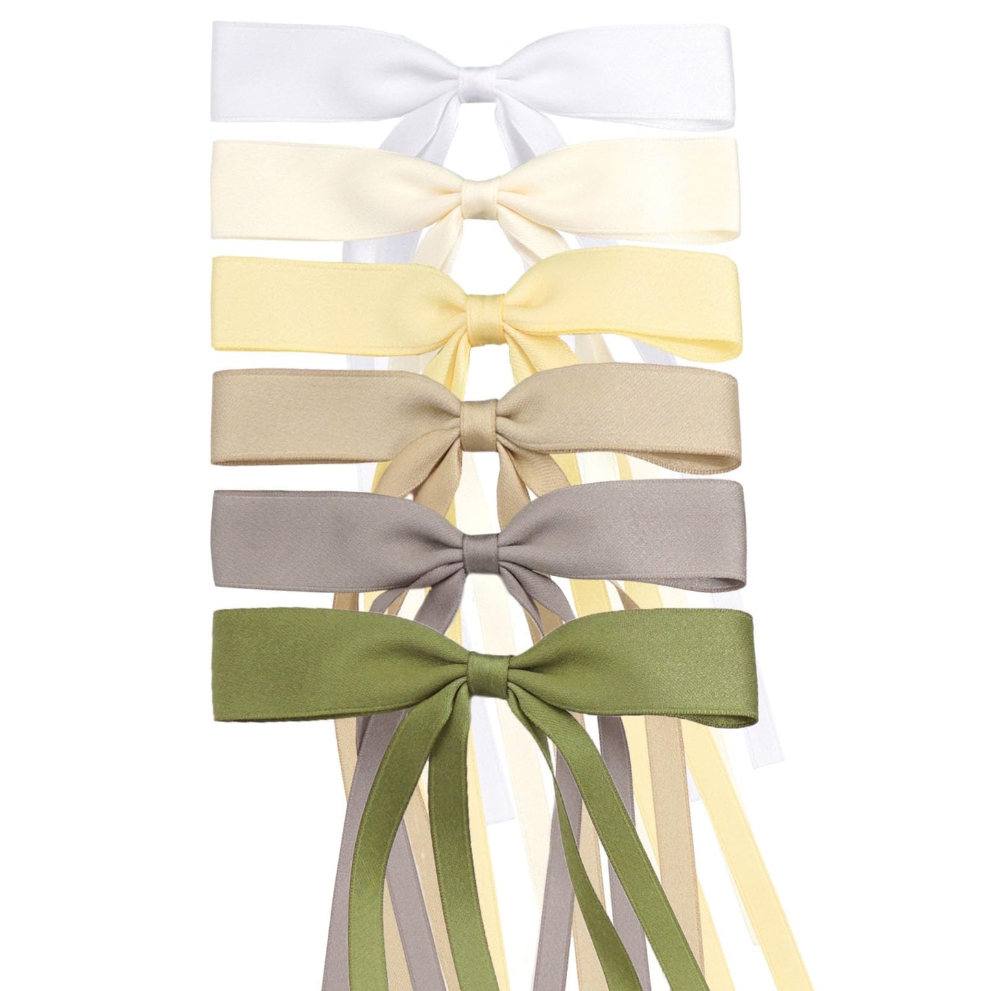 Satin 4-Piece Hair Ribbon Clips for Women and Girls – Pink and Beige Long Tail Bow Hair Accessories