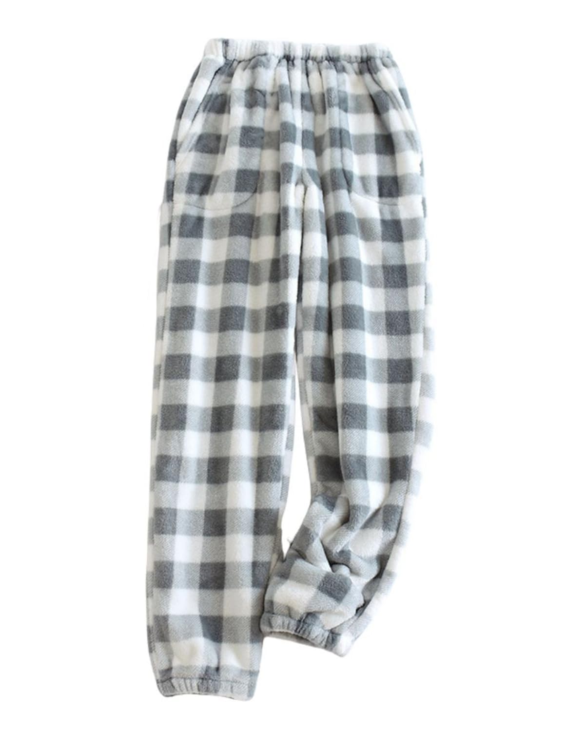 Womens Plaid Fluffy Pajama Pants Fuzzy Fleece Cozy Lounge Pants with Pockets