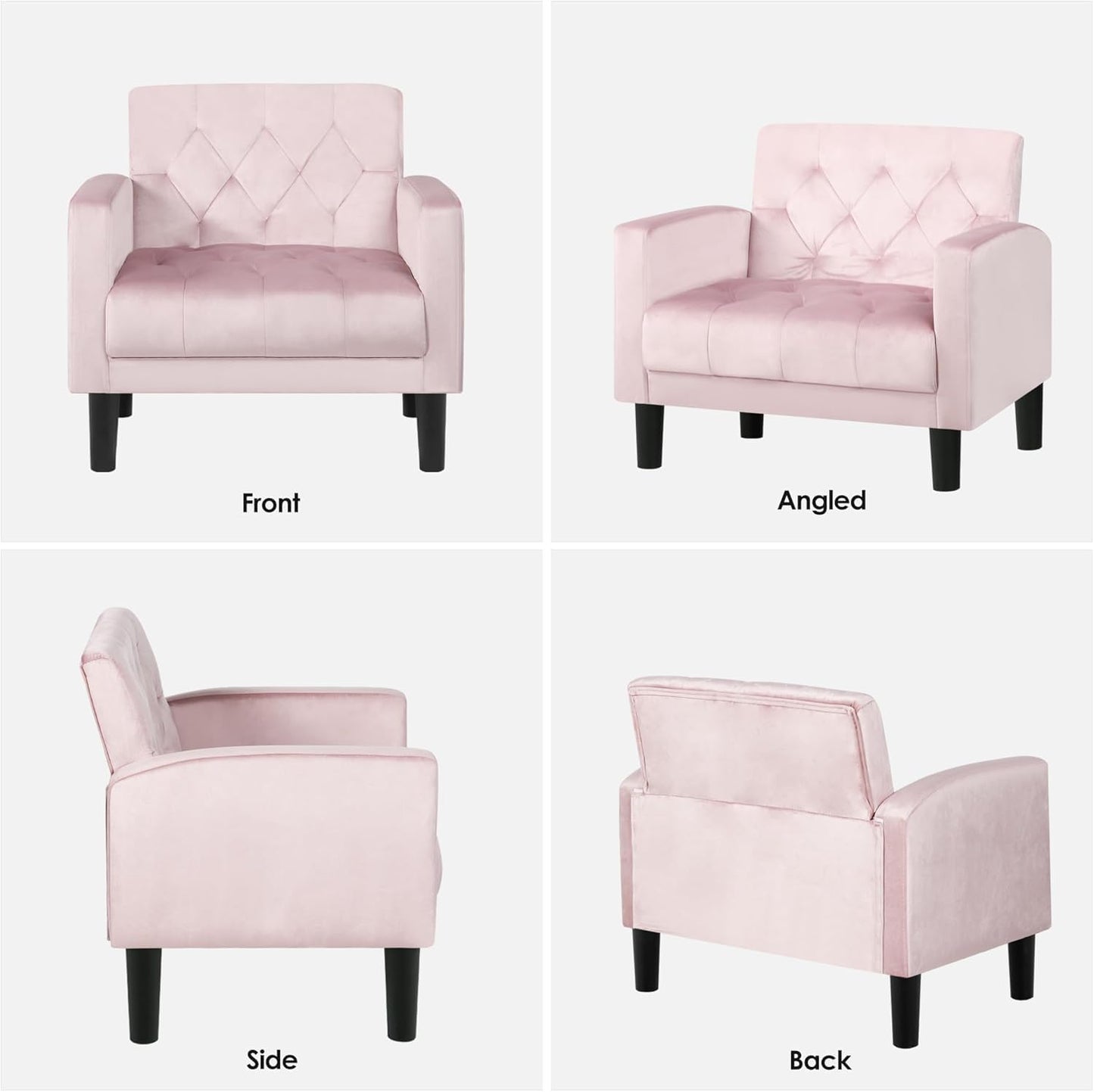 Loveseat Sofa w/ 2 USB Charger Ports and 2 Cupholders, Mid-Century Modern Tufted Pink Velvet