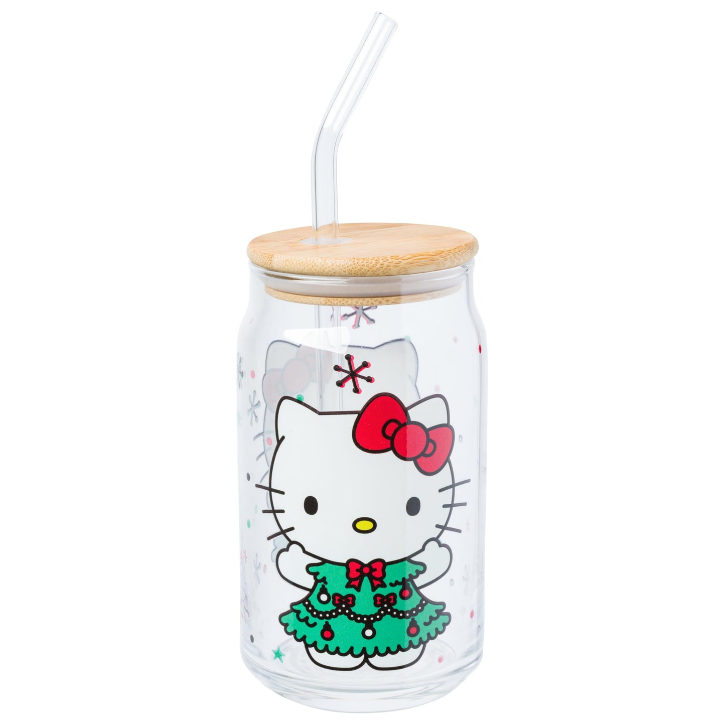 Sanrio Glass Jar Tumbler with Bamboo Lid and Glass Straw, 16 Ounces