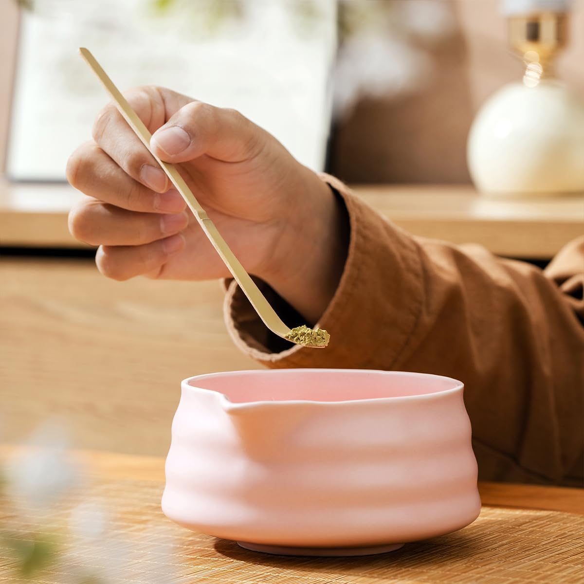 Matcha Set With Bowl, Matcha Sifter, Matcha Whisk Holder - The Perfect Matcha Kit for Matcha Tea (Ceramic White 5PCS)