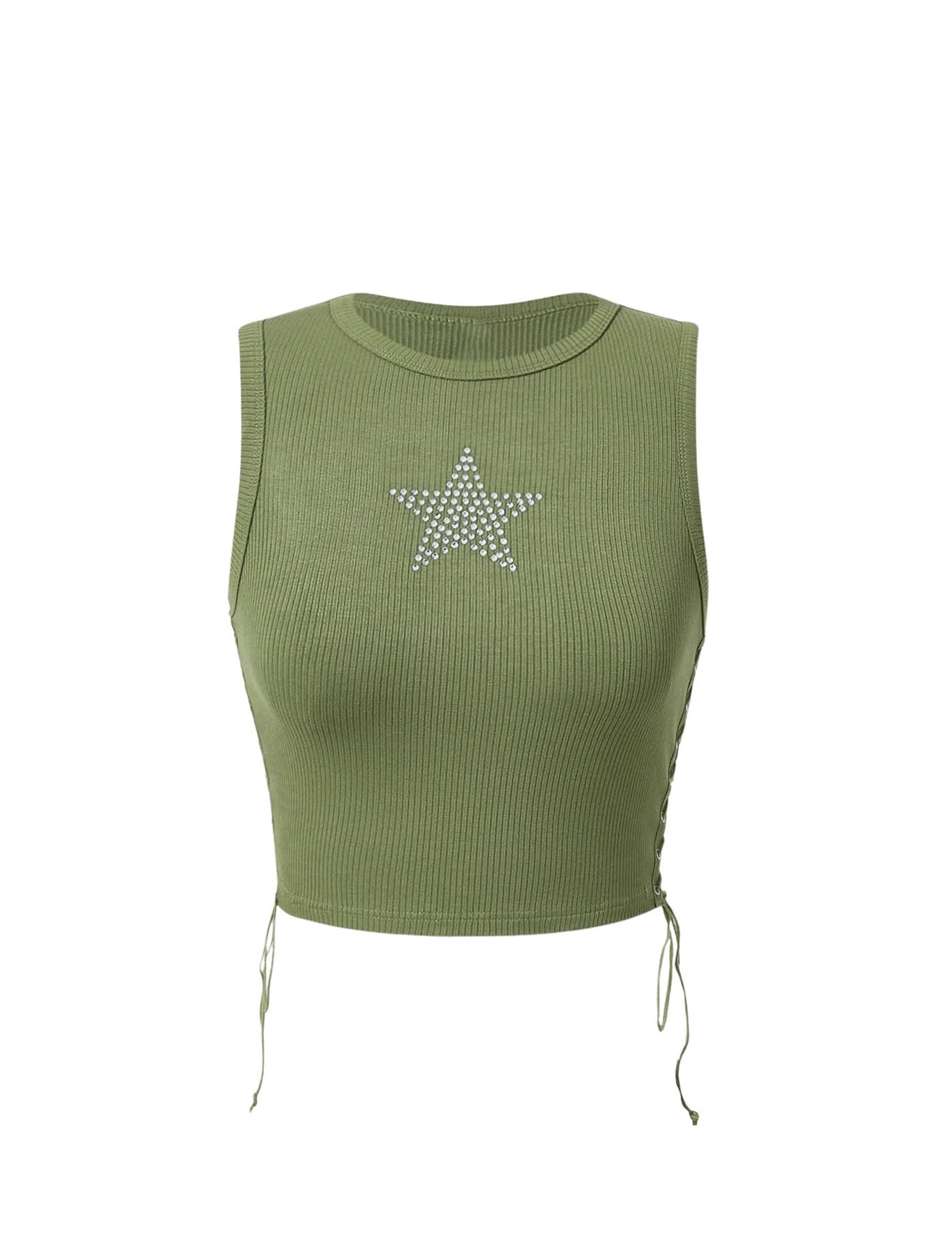 Women's Tank Tops Y2K Sleeveless Ribbed Star Crop Tank Top