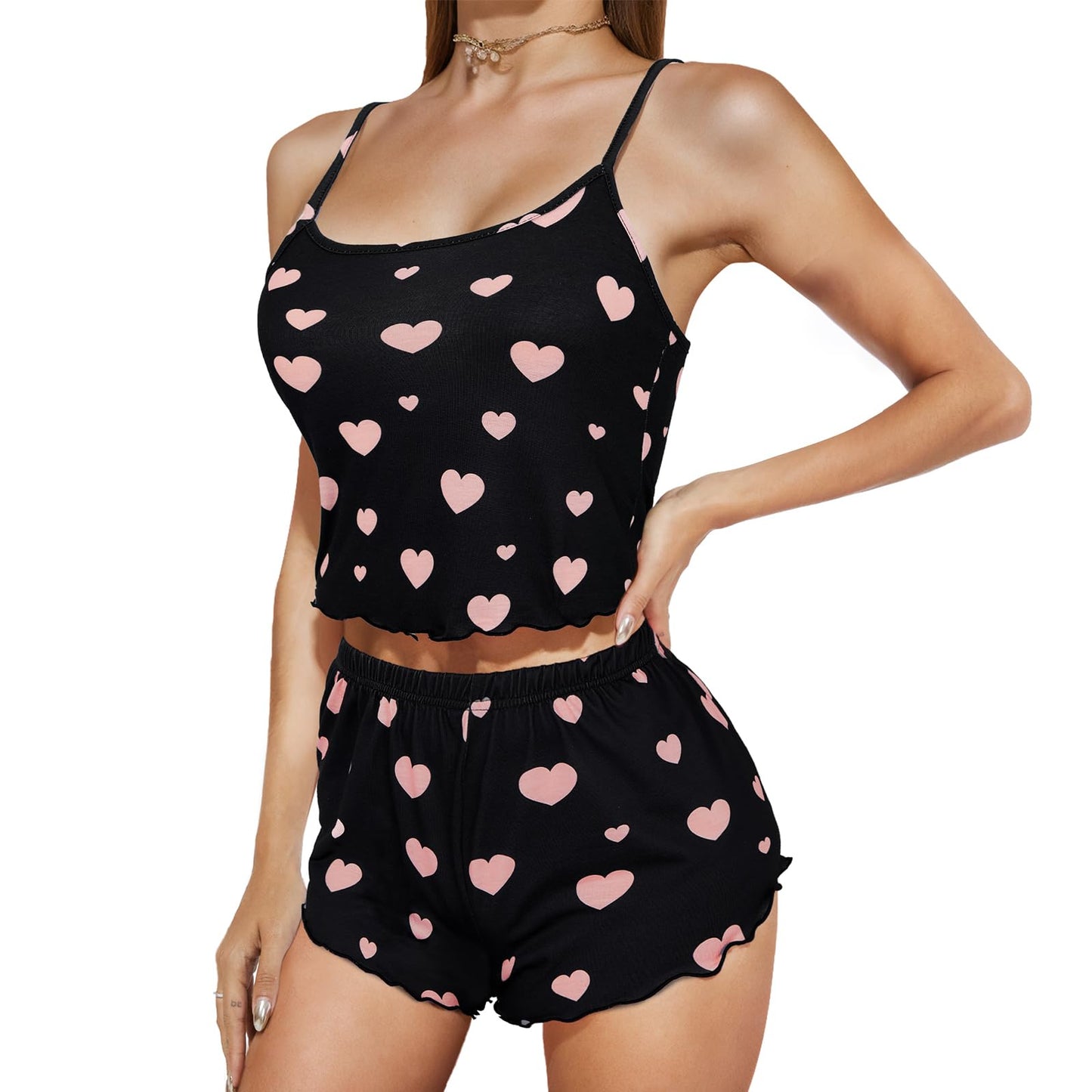 Cute Pajamas for Women - Print Cami Top and Shorts Pj Set Two Piece Pajama Set Sleepwear Sleep Set