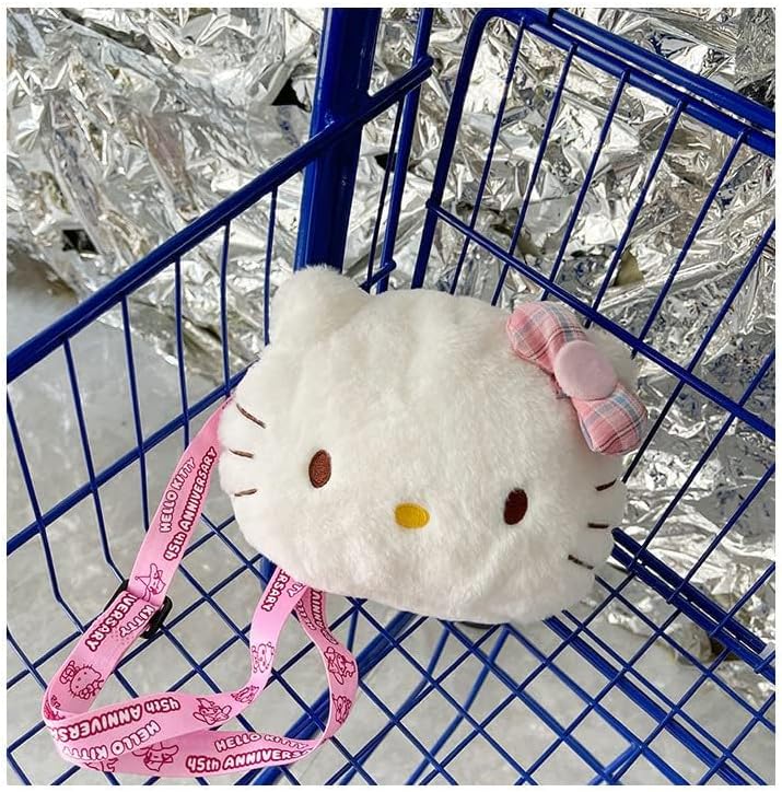 Kawaii Fluffy Cat Plush Crossbody bag with Adjustable Lanyard and Zipper