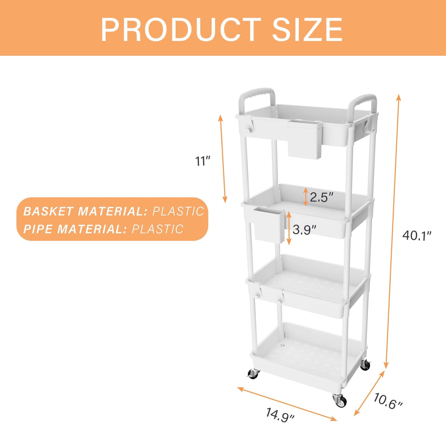 Rolling Utility Cart with Drawer,Storage Cart with Iron Wheels