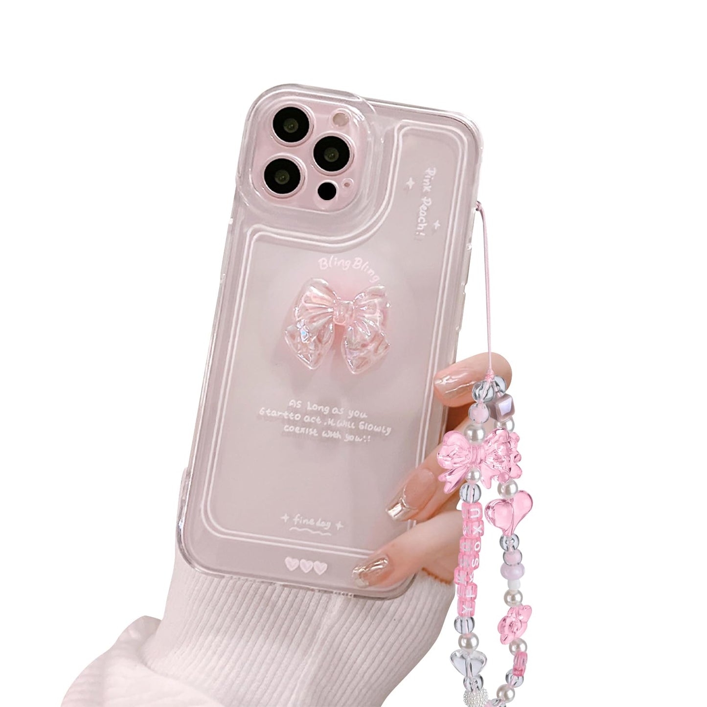 Cute 3D Pink Bowknot Slim Clear Aesthetic Design Protection Phone Cases Cover Compatible for iPhone 13