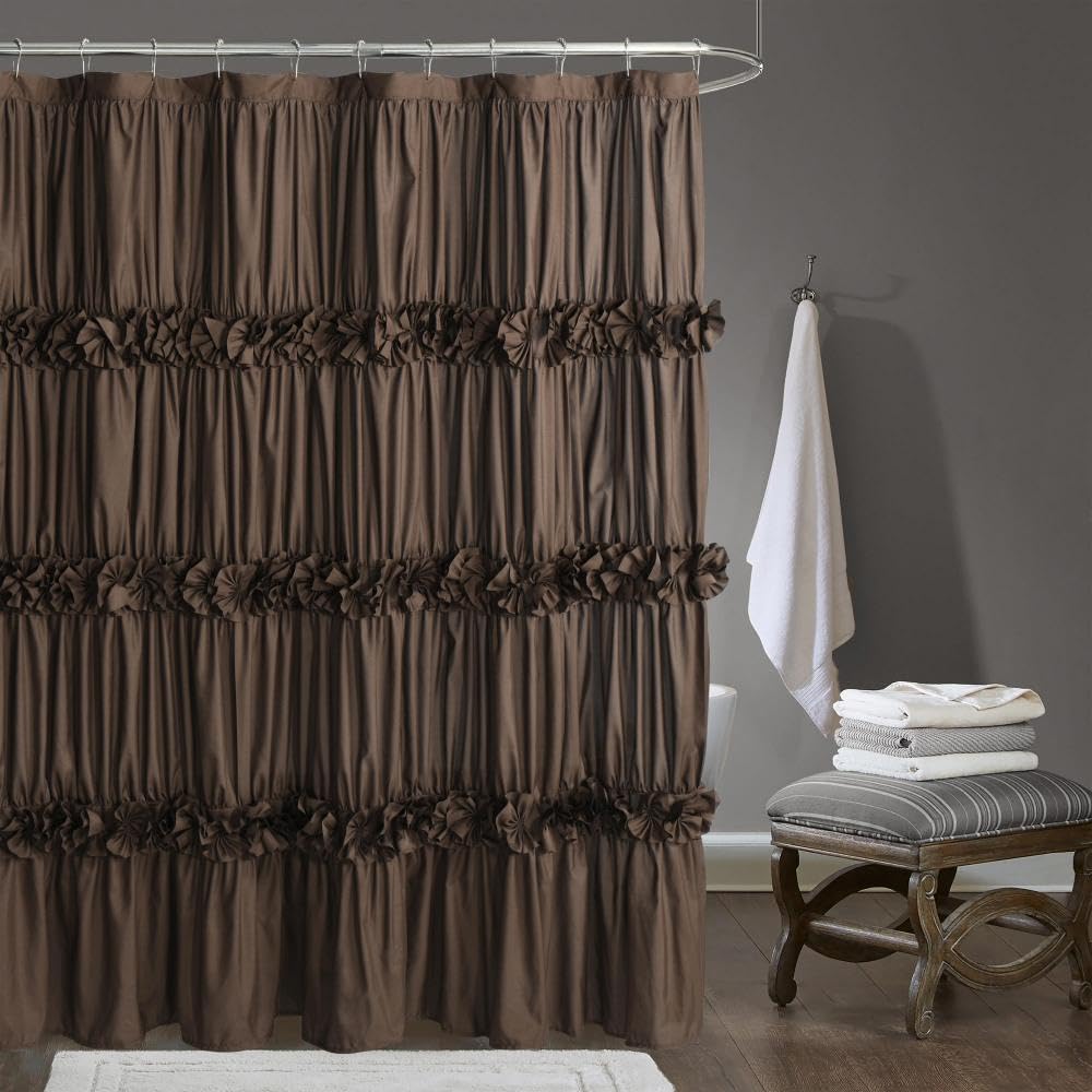 Victorian Bow Tie Ruffle Shower Curtain, with 12 Buttonholes, 72" W x 72" H, White (LQ-10)